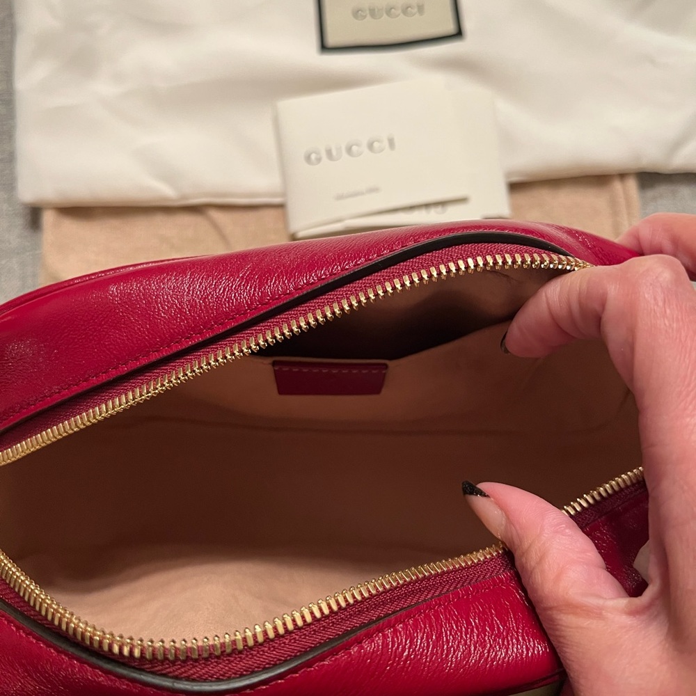 Gucci GG Marmont Shoulder Bag Diagonal Quilted GG Canvas Small Brown, Red - Picture 3 of 4